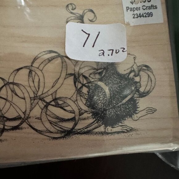 House Mouse Design Rubber Stamp Party Streamers HMW-006 Ellen Jarecke Wood Mount - Picture 8 of 8